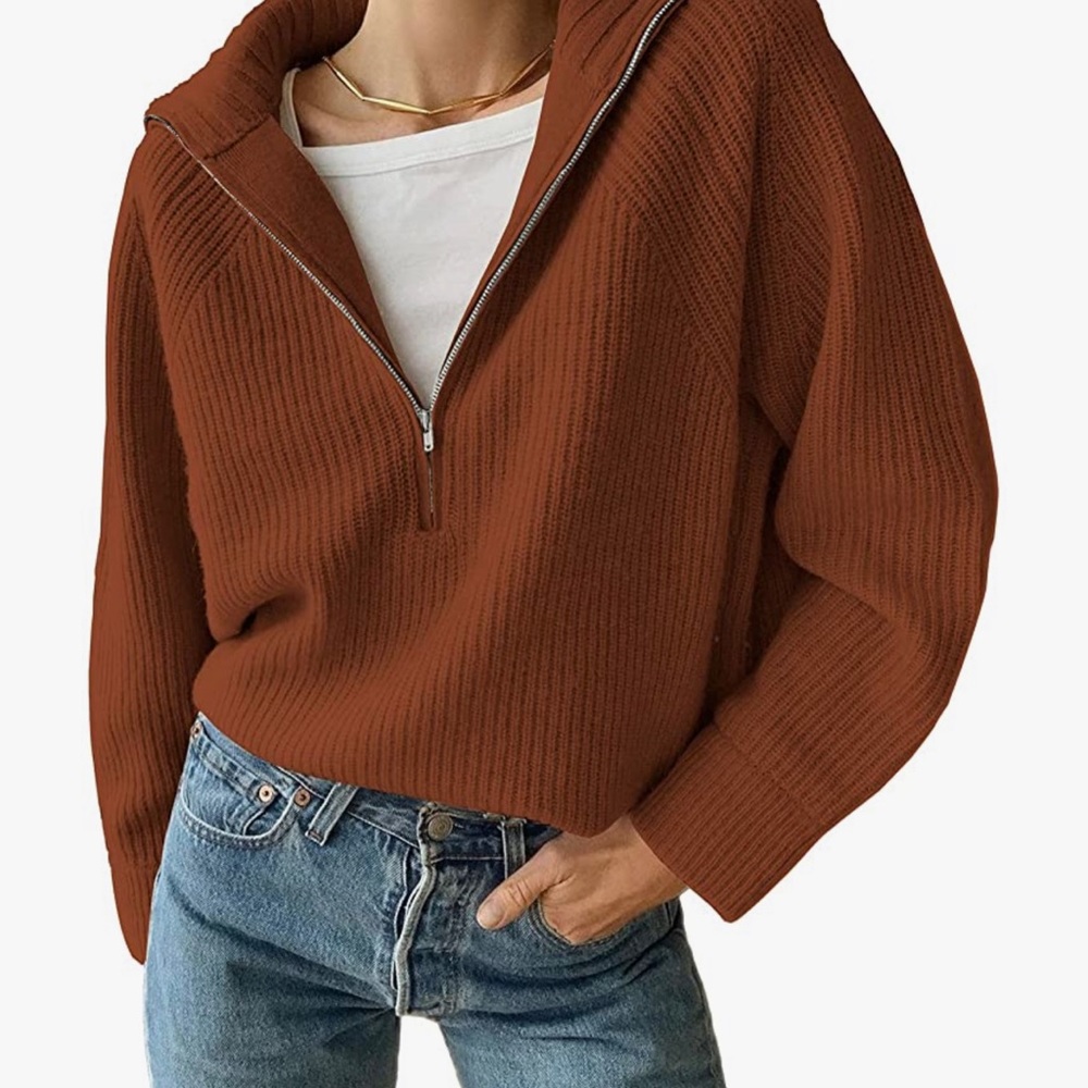 Half Zip BTFBM Pullover Sweater in Caramel Brown NWT